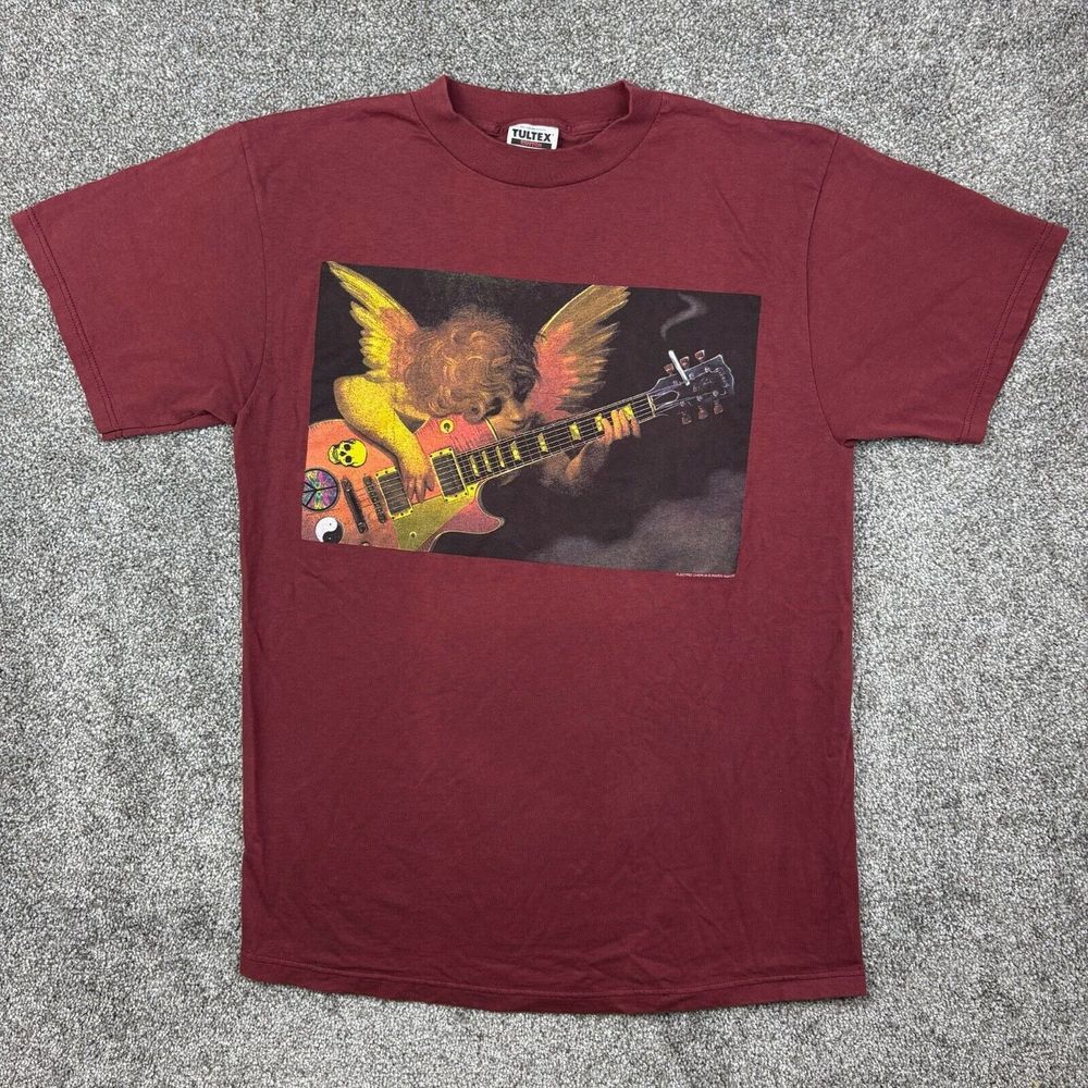 Vintage Electric Cherub Shirt Adult L Red Maroon Angel Electric Guitar Raven